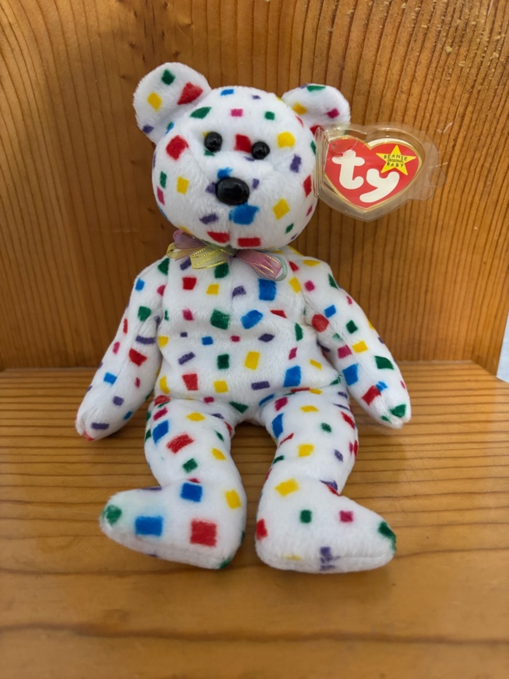 Ty 2k Baby Confetti Bear - White with Multicolor Spots. New millennial 2000
